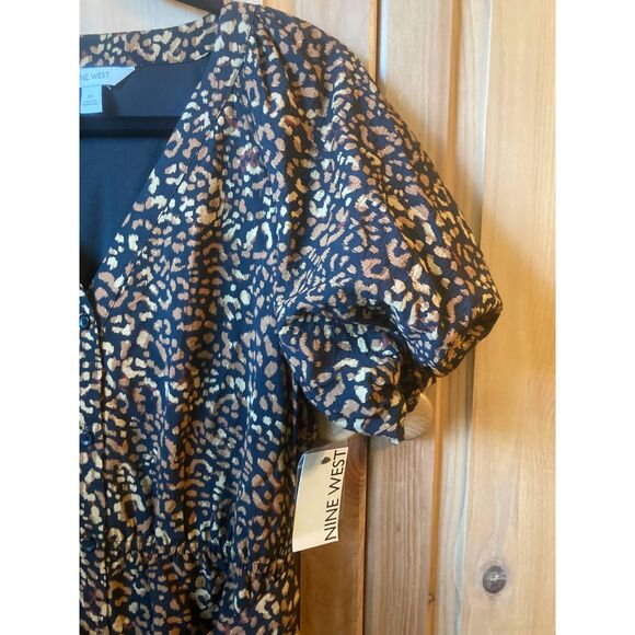 Nine West | NWT Puff Sleeve Animal Print Button Front Mini Dress | Medium - Picture 6 of 6